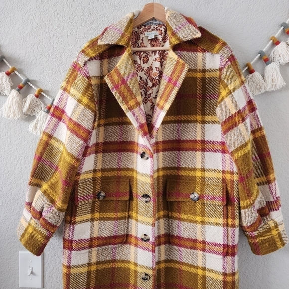 Sundance Doran Plaid Wool Button Down Longline Coat Blazer Minimalist Boho XS - Picture 5 of 14